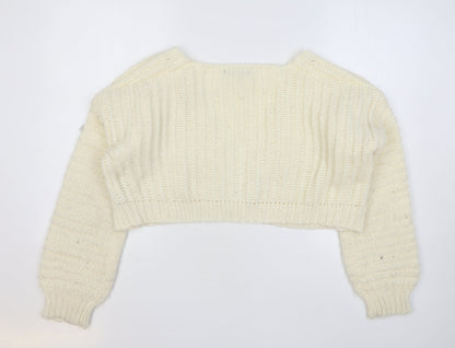 SheIn Womens Beige V-Neck Polyester Cardigan Jumper Size 12