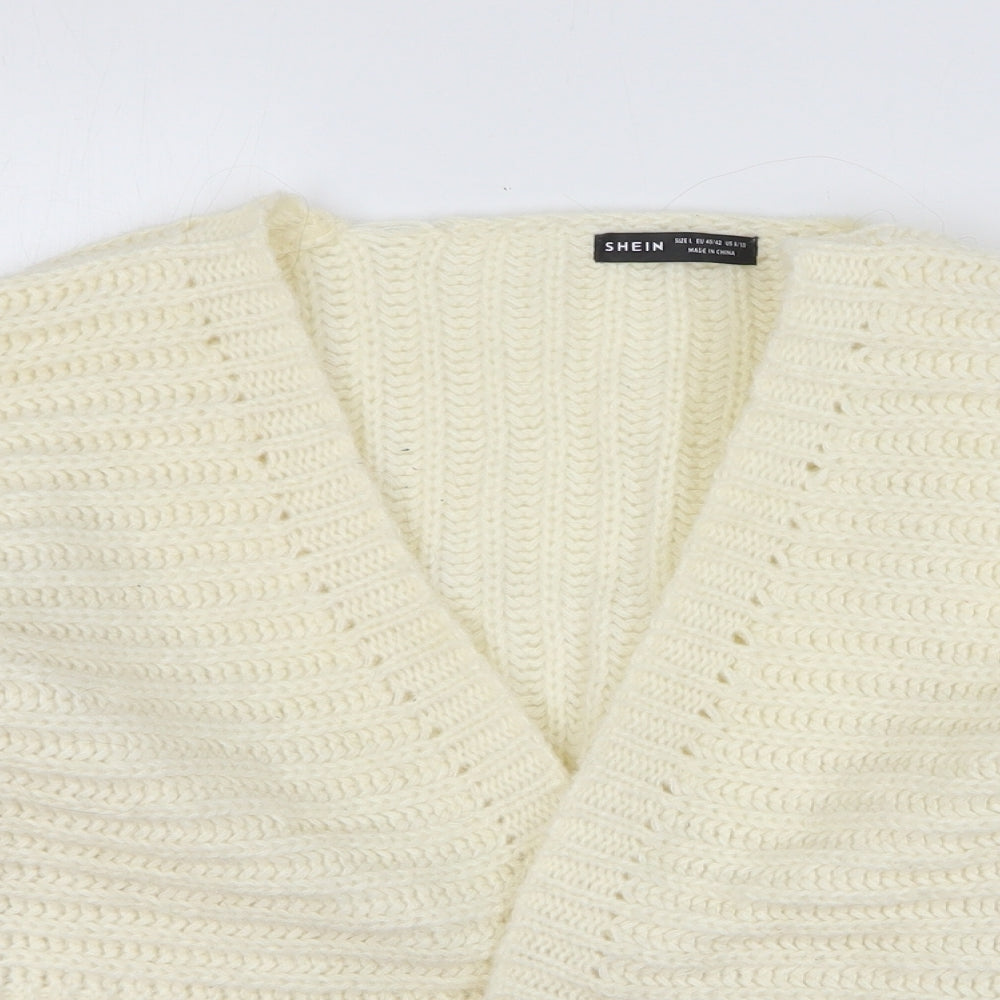 SheIn Womens Beige V-Neck Polyester Cardigan Jumper Size 12