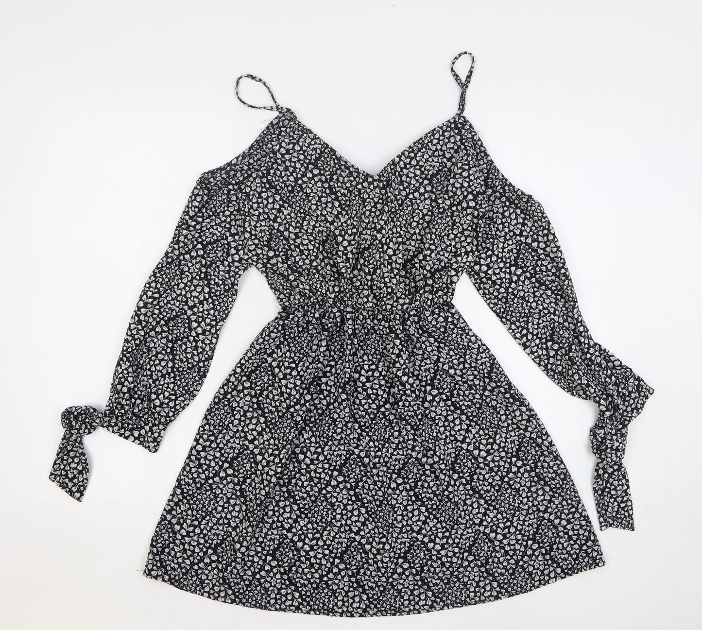 Atmosphere Womens Black Floral Polyester Fit & Flare Size 10 V-Neck - Cold Shoulder