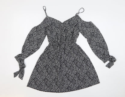 Atmosphere Womens Black Floral Polyester Fit & Flare Size 10 V-Neck - Cold Shoulder