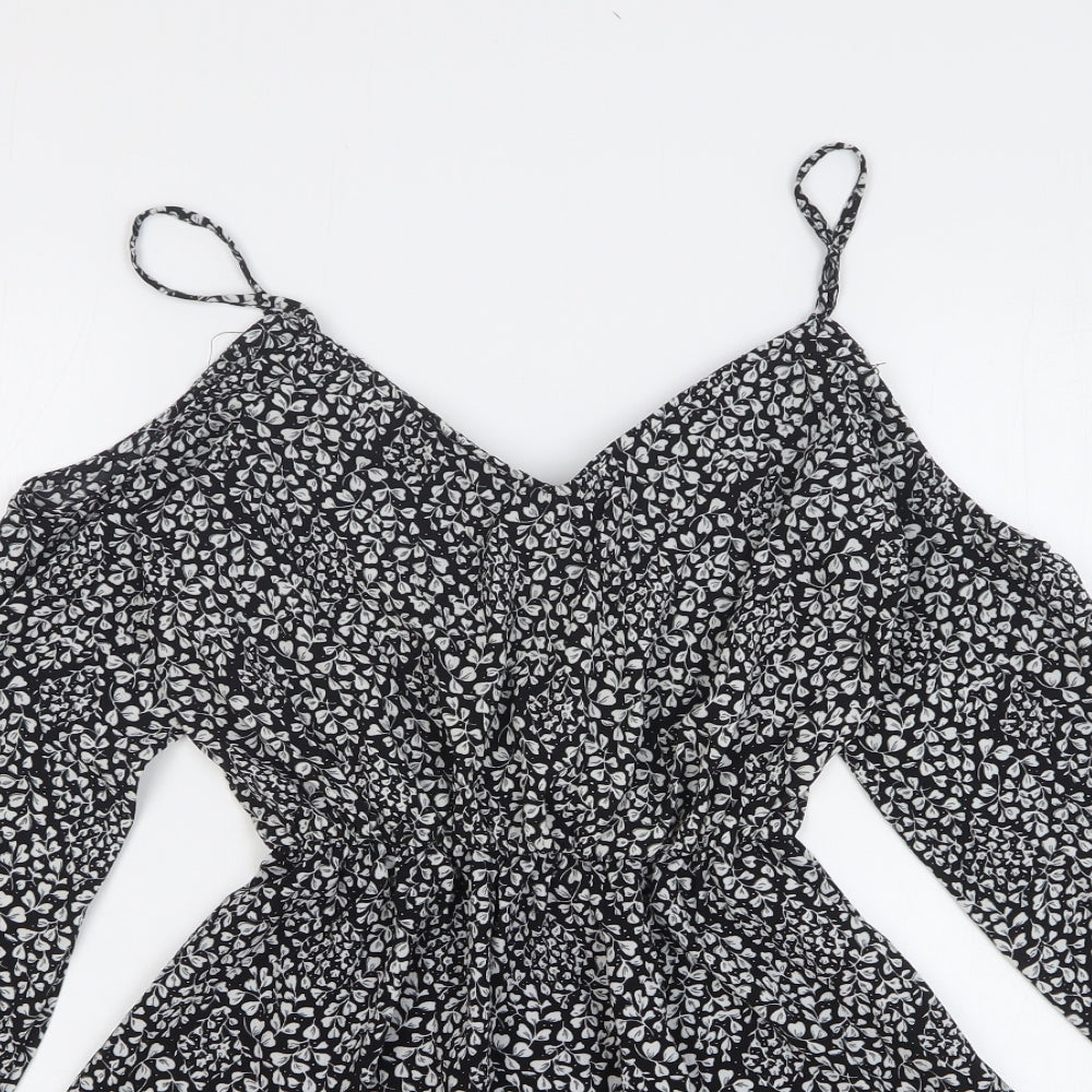 Atmosphere Womens Black Floral Polyester Fit & Flare Size 10 V-Neck - Cold Shoulder