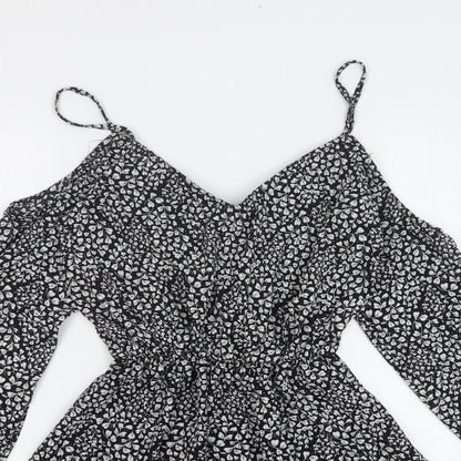 Atmosphere Womens Black Floral Polyester Fit & Flare Size 10 V-Neck - Cold Shoulder