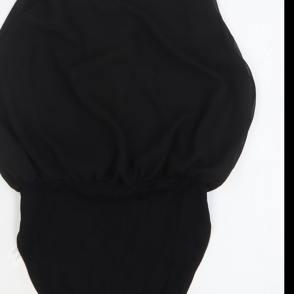 Boohoo Womens Black Polyester Bodysuit One-Piece Size 10 Snap