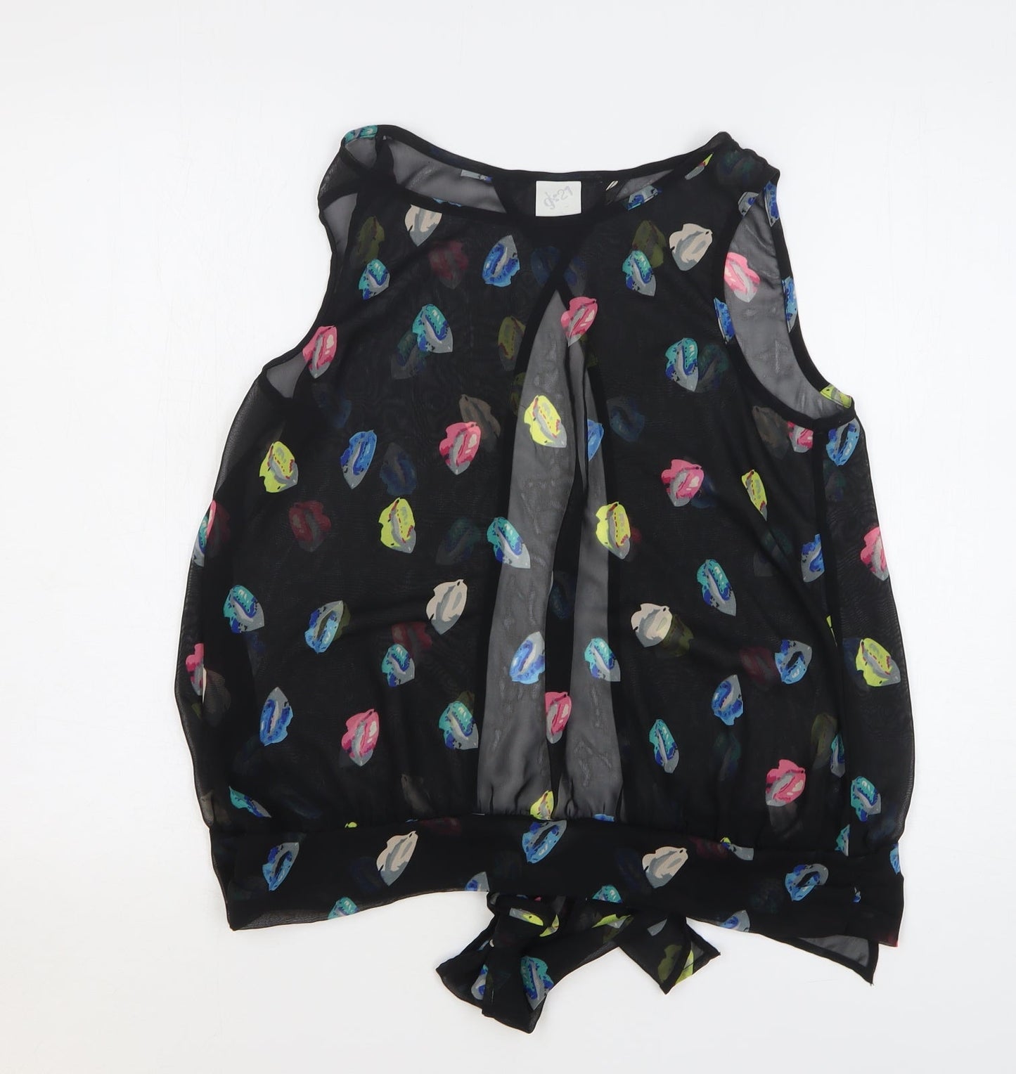 George Womens Black Geometric Polyester Basic Blouse Size 14 Round Neck - Lips