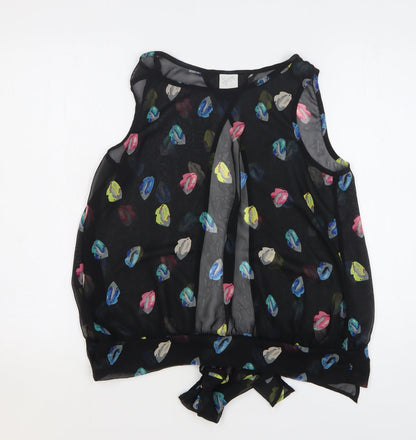 George Womens Black Geometric Polyester Basic Blouse Size 14 Round Neck - Lips