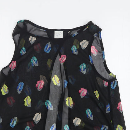 George Womens Black Geometric Polyester Basic Blouse Size 14 Round Neck - Lips