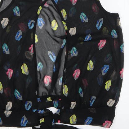 George Womens Black Geometric Polyester Basic Blouse Size 14 Round Neck - Lips