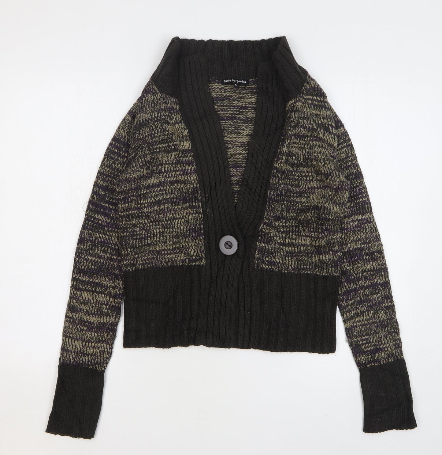 Julia Bergovich Womens Green V-Neck Striped Acrylic Cardigan Jumper Size S