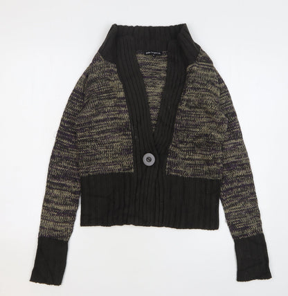 Julia Bergovich Womens Green V-Neck Striped Acrylic Cardigan Jumper Size S