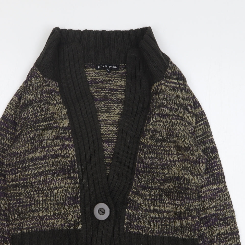 Julia Bergovich Womens Green V-Neck Striped Acrylic Cardigan Jumper Size S