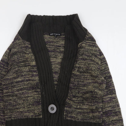 Julia Bergovich Womens Green V-Neck Striped Acrylic Cardigan Jumper Size S