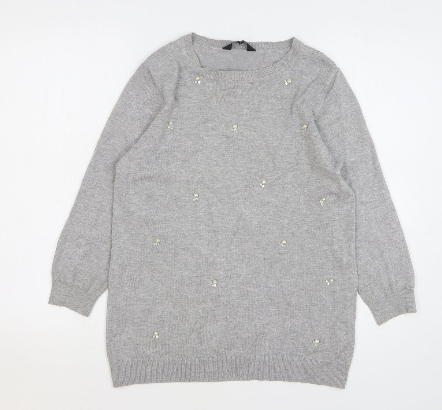 F&F Womens Grey Round Neck Viscose Pullover Jumper Size 10