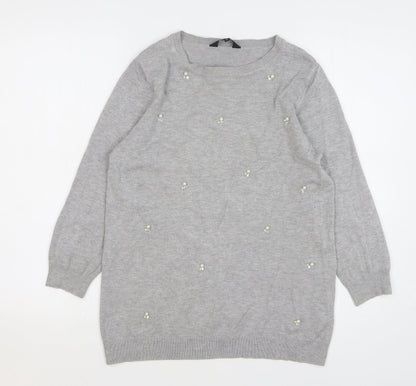 F&F Womens Grey Round Neck Viscose Pullover Jumper Size 10