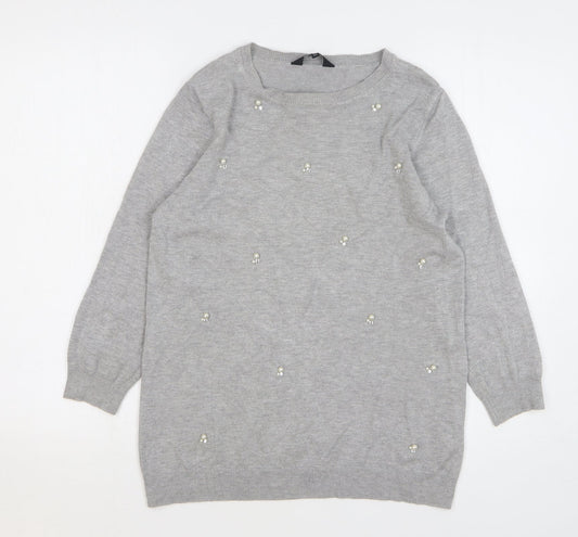 F&F Womens Grey Round Neck Viscose Pullover Jumper Size 10