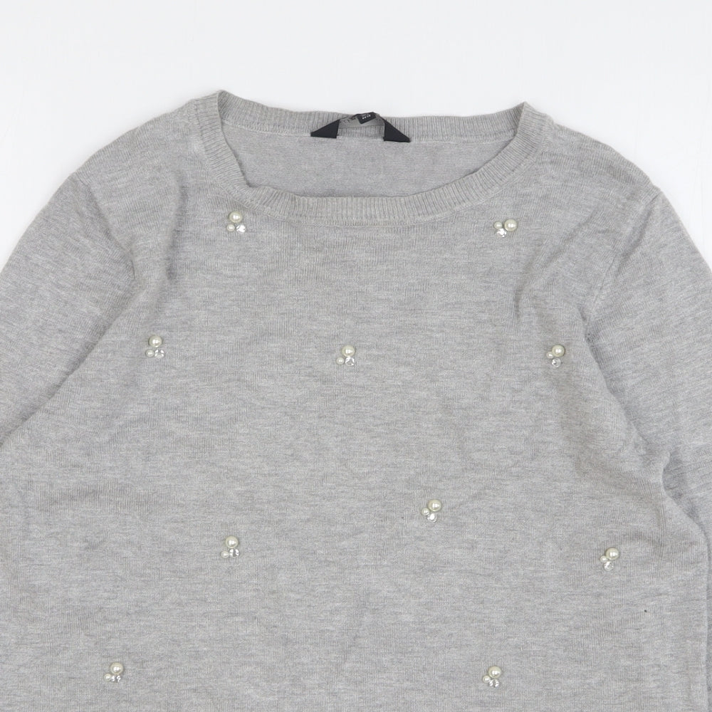 F&F Womens Grey Round Neck Viscose Pullover Jumper Size 10