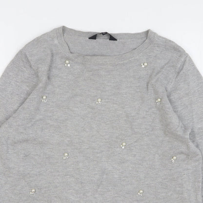 F&F Womens Grey Round Neck Viscose Pullover Jumper Size 10