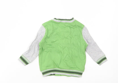F&F Boys Green Striped Cotton Cardigan Jumper Size 3-6 Months Button - 19