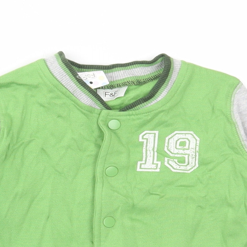 F&F Boys Green Striped Cotton Cardigan Jumper Size 3-6 Months Button - 19