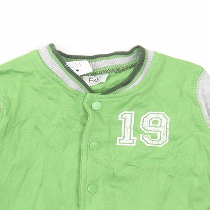 F&F Boys Green Striped Cotton Cardigan Jumper Size 3-6 Months Button - 19