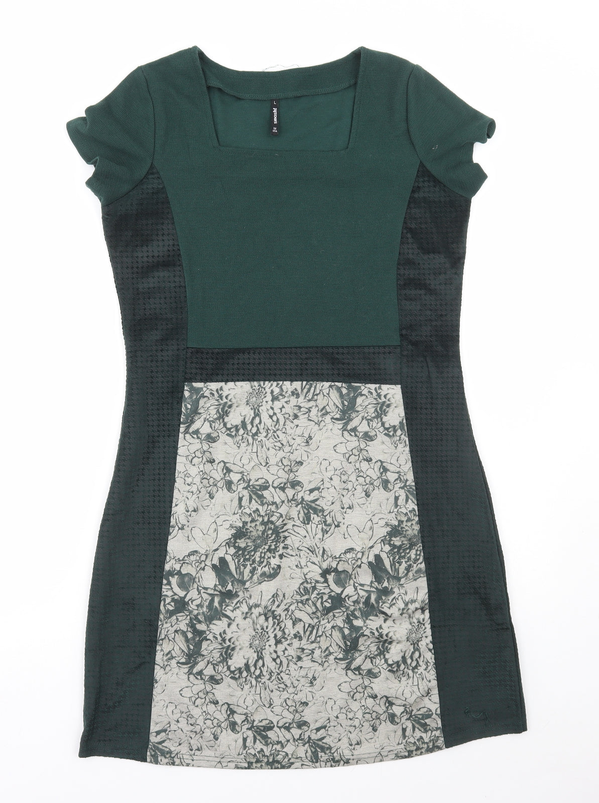 Smash! Womens Green Floral Polyester A-Line Size L Square Neck Pullover