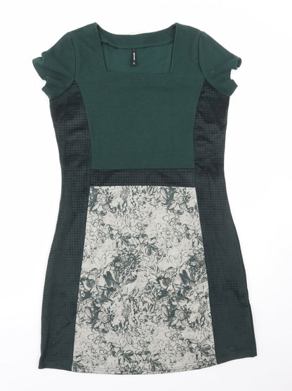Smash! Womens Green Floral Polyester A-Line Size L Square Neck Pullover