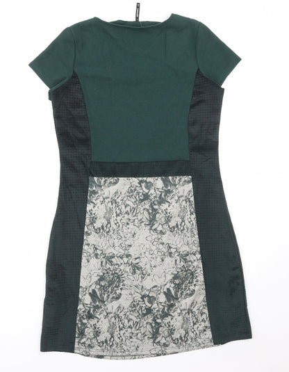 Smash! Womens Green Floral Polyester A-Line Size L Square Neck Pullover
