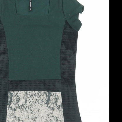 Smash! Womens Green Floral Polyester A-Line Size L Square Neck Pullover