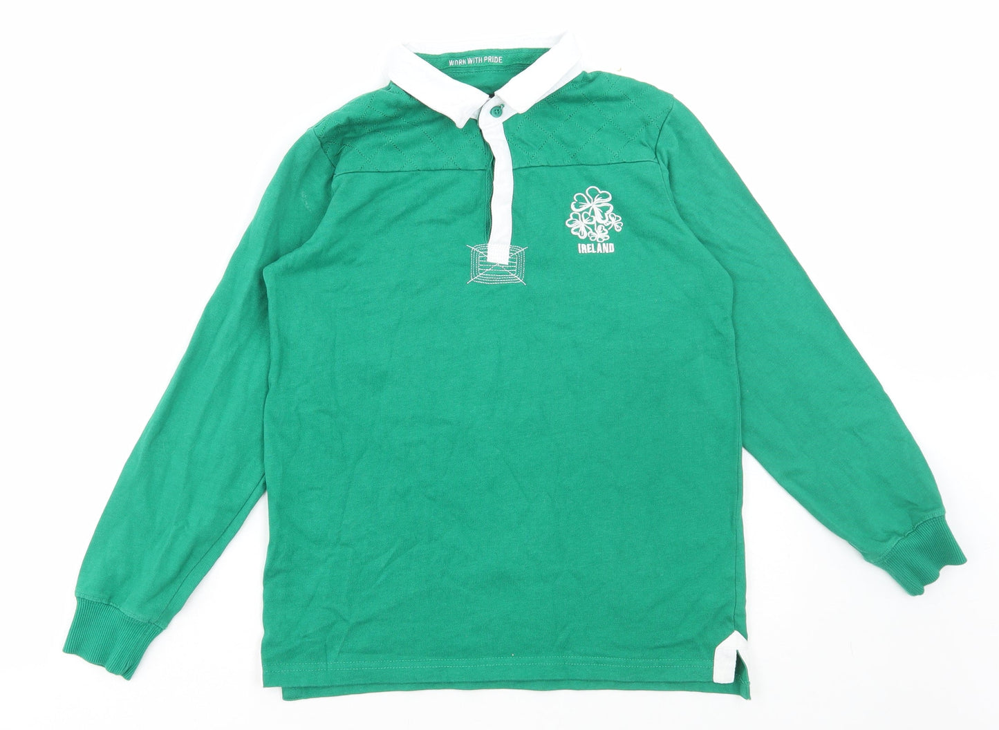 Rugby Heritage Boys Green Cotton Basic Polo Size 11-12 Years Collared Button - Ireland