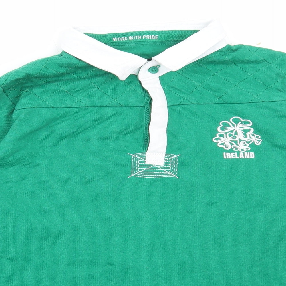 Rugby Heritage Boys Green Cotton Basic Polo Size 11-12 Years Collared Button - Ireland