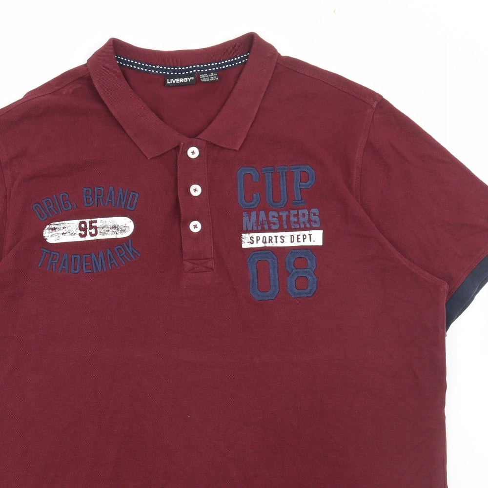 Livergy Mens Red Cotton Polo Size XL Collared Button - Sports Department