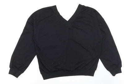SheIn Womens Black Cotton Pullover Sweatshirt Size S Pullover - Angel Wings