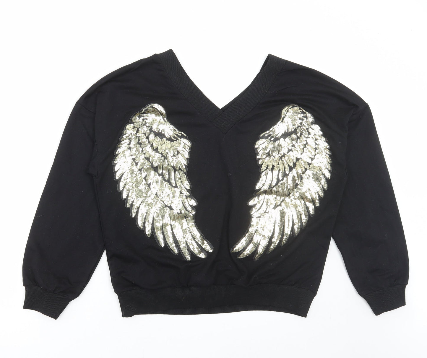 SheIn Womens Black Cotton Pullover Sweatshirt Size S Pullover - Angel Wings