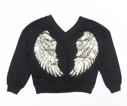 SheIn Womens Black Cotton Pullover Sweatshirt Size S Pullover - Angel Wings