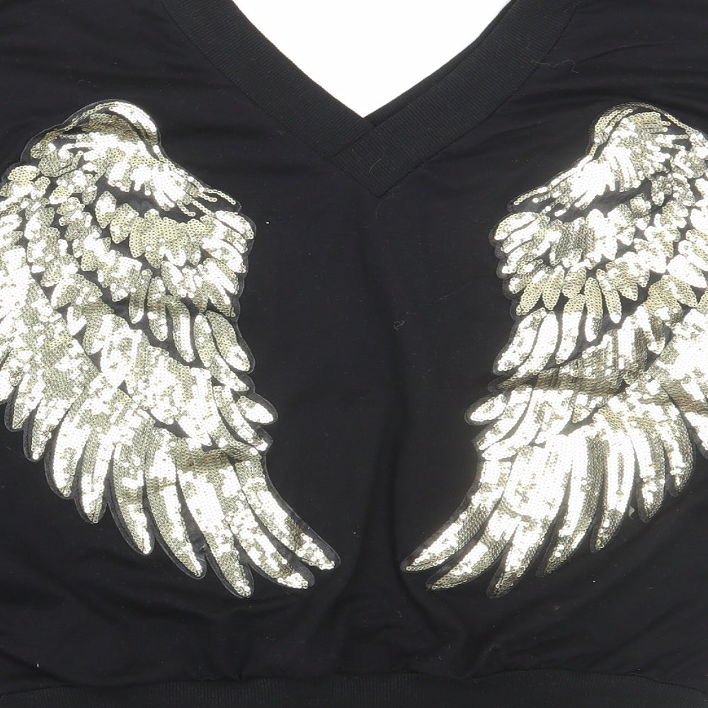 SheIn Womens Black Cotton Pullover Sweatshirt Size S Pullover - Angel Wings