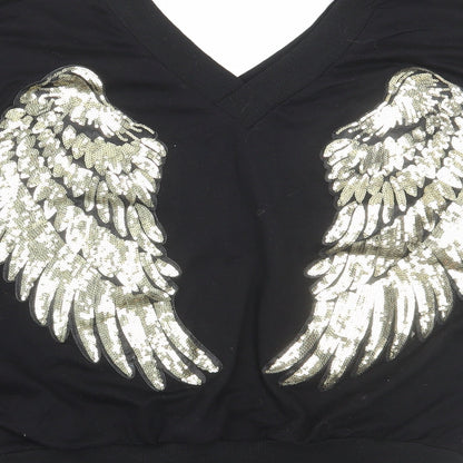 SheIn Womens Black Cotton Pullover Sweatshirt Size S Pullover - Angel Wings