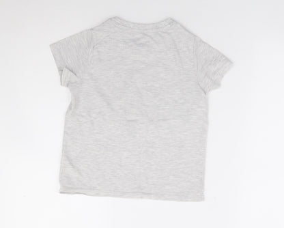 Marks and Spencer Boys Grey Cotton Basic T-Shirt Size 7-8 Years Round Neck Pullover - Space Jam