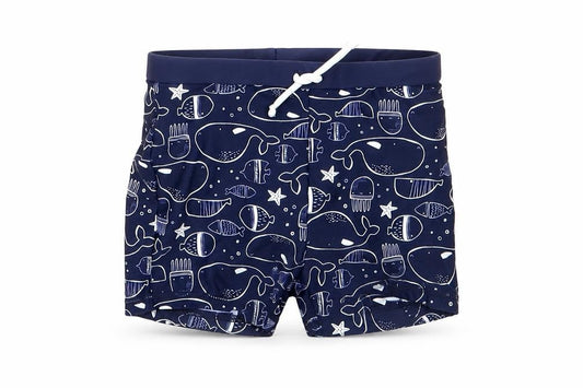 TU Boys Blue Geometric Polyamide Cropped Trousers Size 18-24 Months Drawstring - Swim Short, Whale