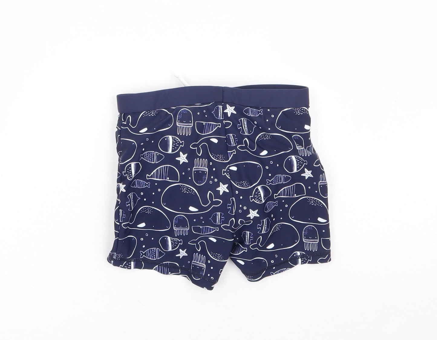 TU Boys Blue Geometric Polyamide Cropped Trousers Size 18-24 Months Drawstring - Swim Short, Whale
