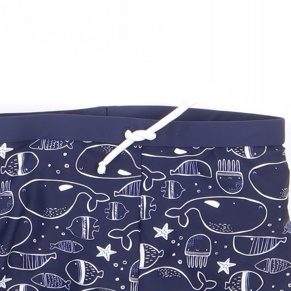 TU Boys Blue Geometric Polyamide Cropped Trousers Size 18-24 Months Drawstring - Swim Short, Whale