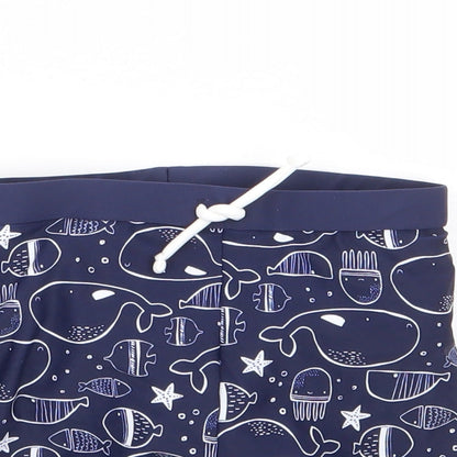 TU Boys Blue Geometric Polyamide Cropped Trousers Size 18-24 Months Drawstring - Swim Short, Whale