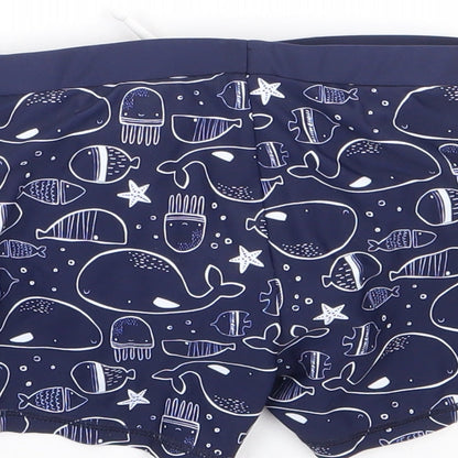 TU Boys Blue Geometric Polyamide Cropped Trousers Size 18-24 Months Drawstring - Swim Short, Whale