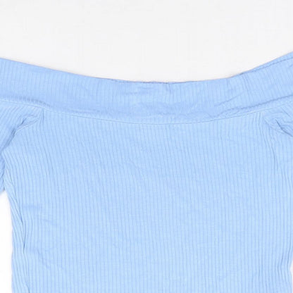 Miss Selfridge Womens Blue Viscose Basic T-Shirt Size 6 Off the Shoulder - Ribbed