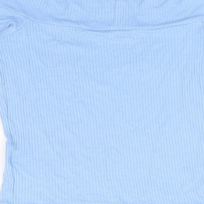 Miss Selfridge Womens Blue Viscose Basic T-Shirt Size 6 Off the Shoulder - Ribbed
