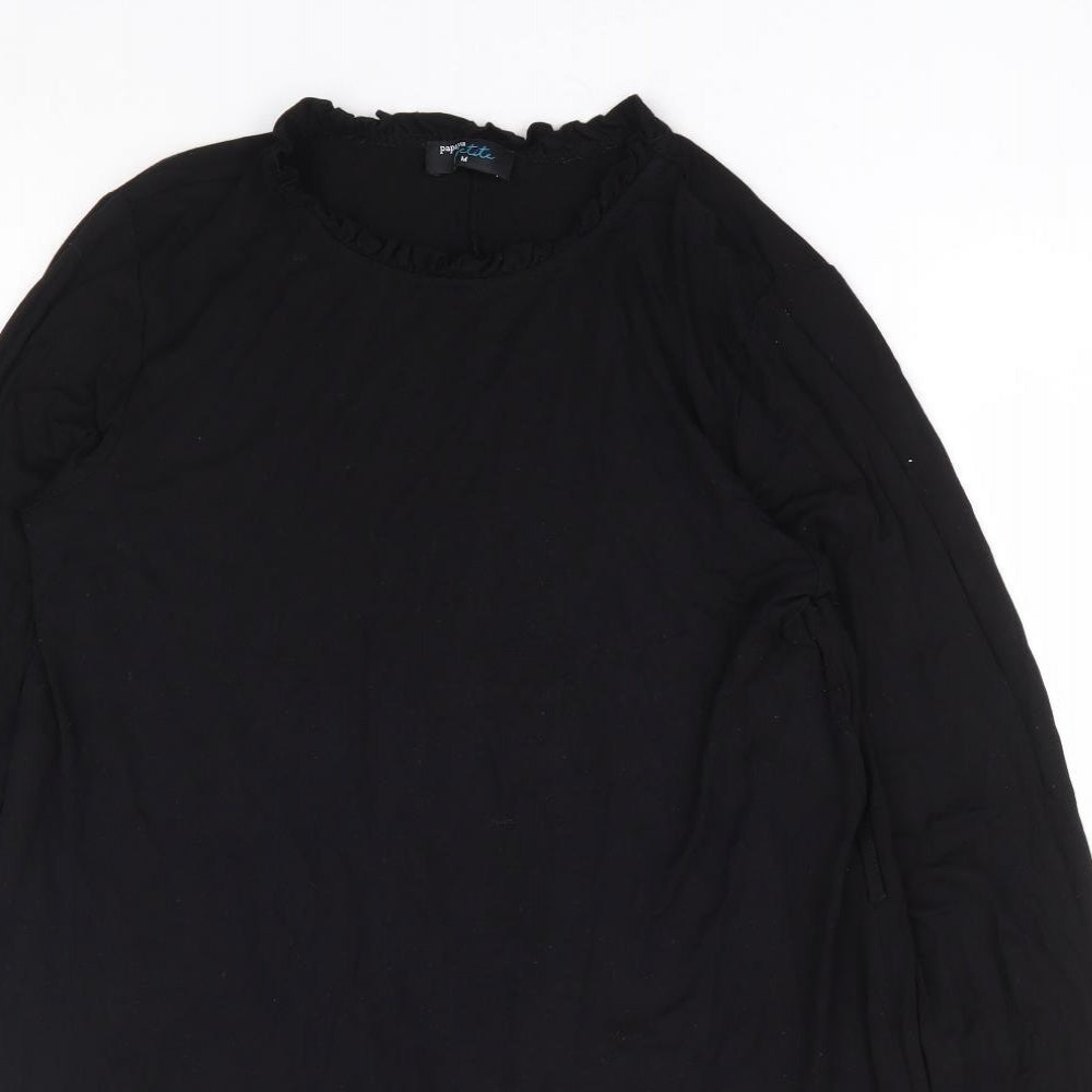 Papaya Womens Black Viscose A-Line Size M Round Neck Pullover