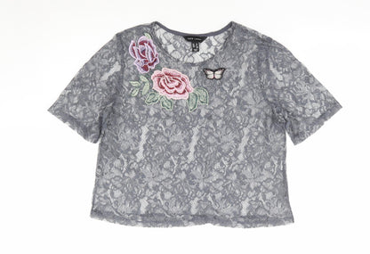 Womens UK Size 12 New Look Grey Cropped T-Shirt