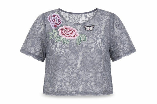 Womens UK Size 12 New Look Grey Cropped T-Shirt