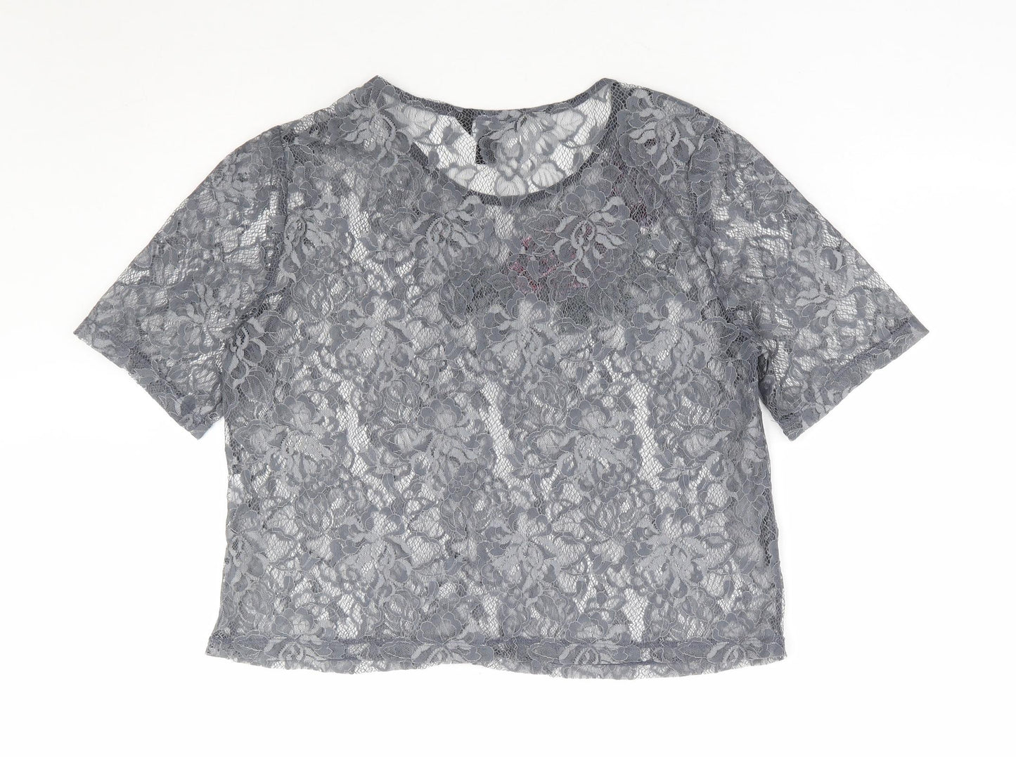 Womens UK Size 12 New Look Grey Cropped T-Shirt