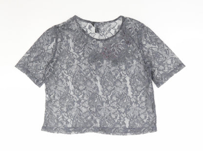 Womens UK Size 12 New Look Grey Cropped T-Shirt