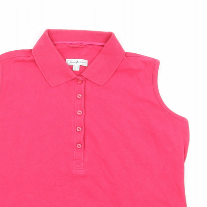 Womens UK Size 14 Green Lamb Pink Basic Polo
