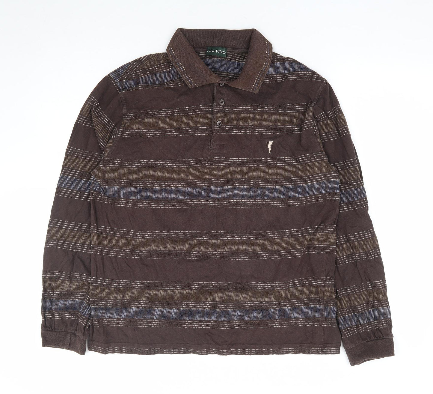 GOLFINO Mens Brown Geometric Cotton Polo Size 40 Collared Button